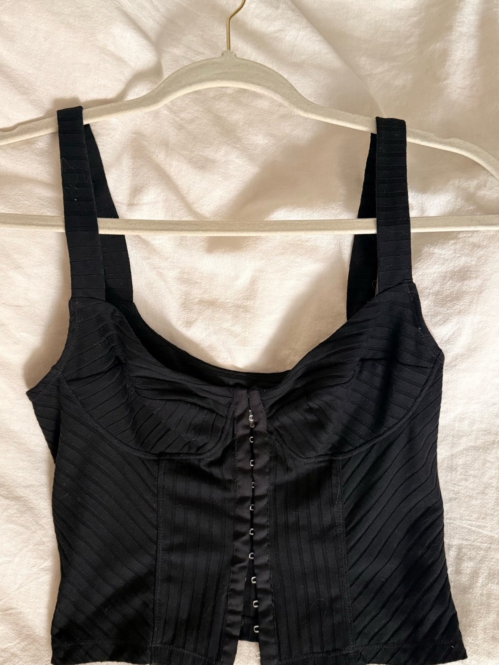 Free People Black Ribbed Hook-and-Eye Crop Top